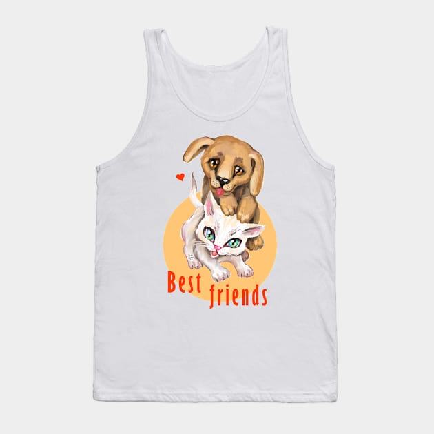 Cute small cat and dog. Sweet little baby pets. Kitten and puppy friends. Tank Top by Rukki Zukki Art